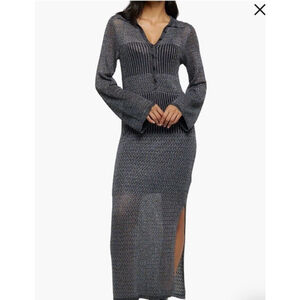 River Island Stella Gray Black Shimmer Knit Maxi Dress XS